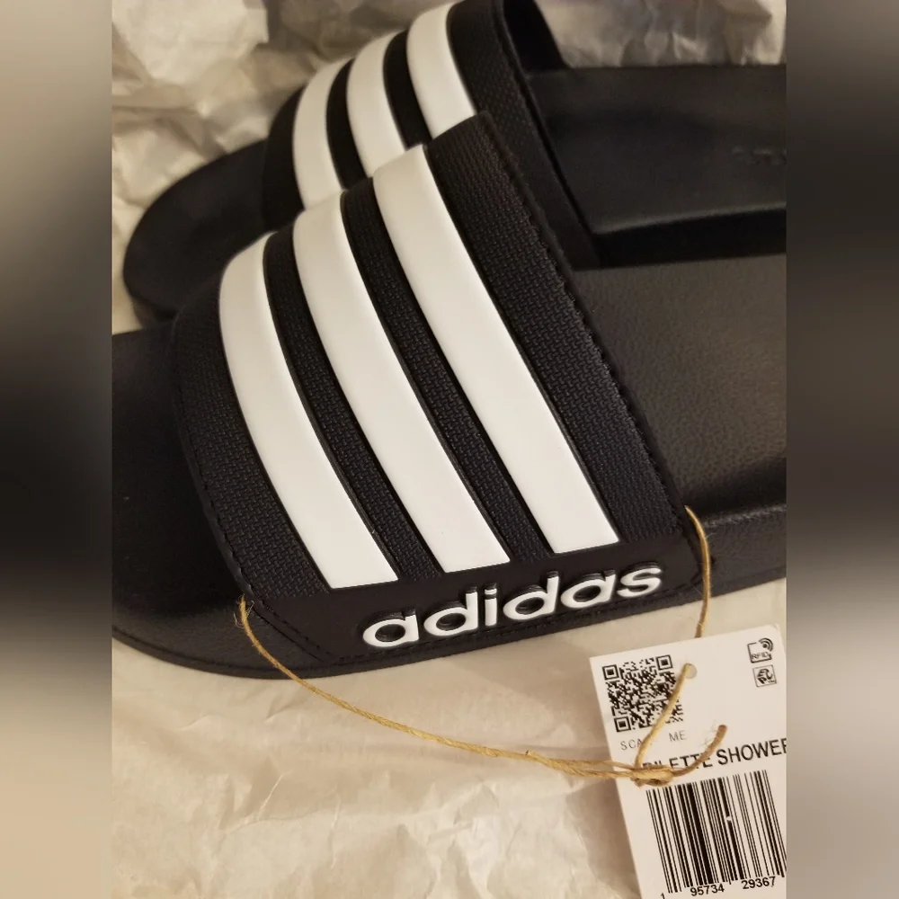 Adidas Black White Slides Sandals Flip Flops Size 12 / 13
